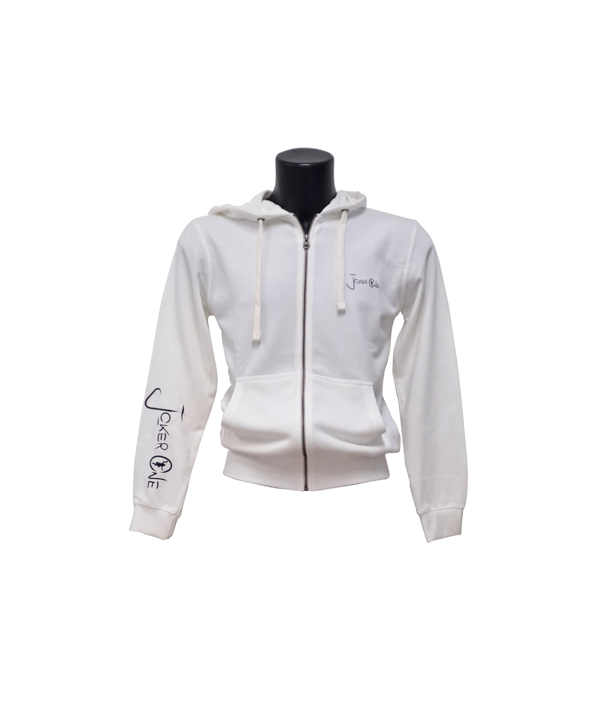 Felpa Bianca zip con cappuccio e tasca marsupio uomo con logo Joker One nero