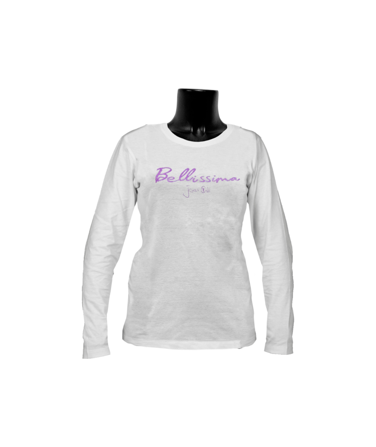 T-shirt Bianca manica lunga - donna - grafica Bellissima glitter fucsia